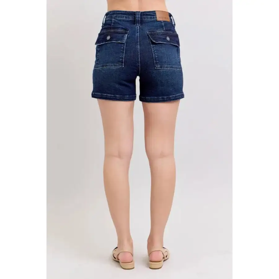 Full Size High Waist Back Flap Pocket Denim Shorts