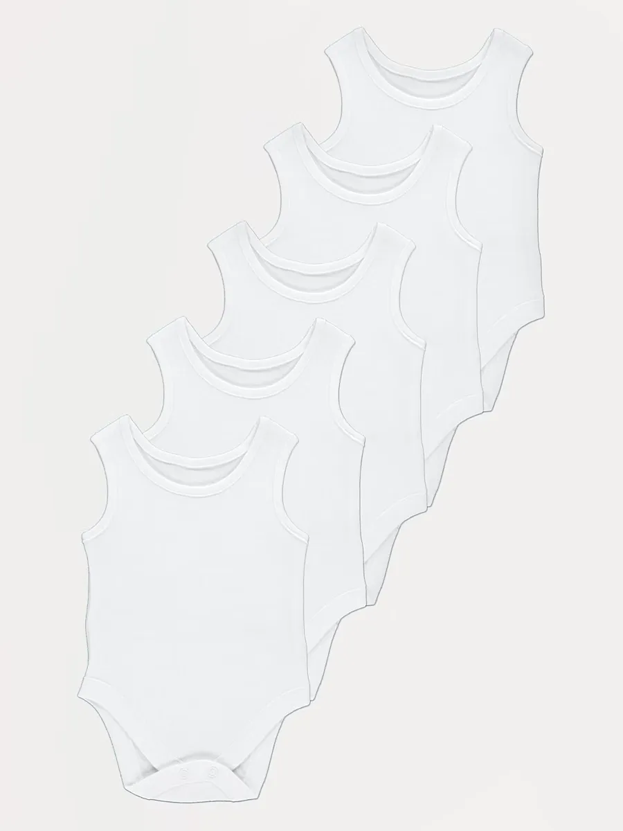 White Sleeveless Bodysuits 5 Pack