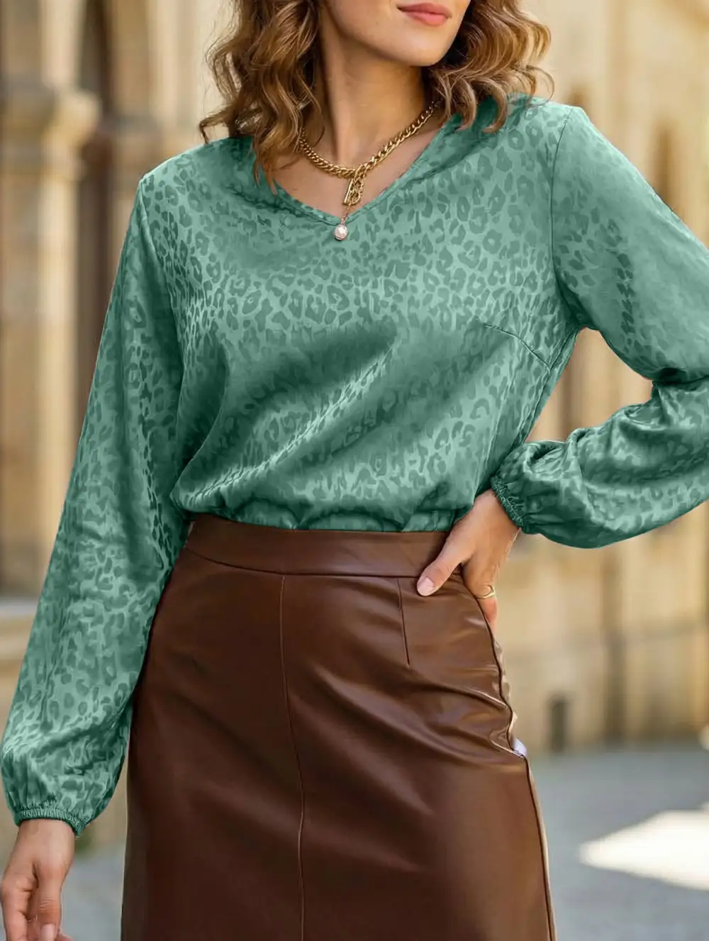 Leopard Print V Neck Top
