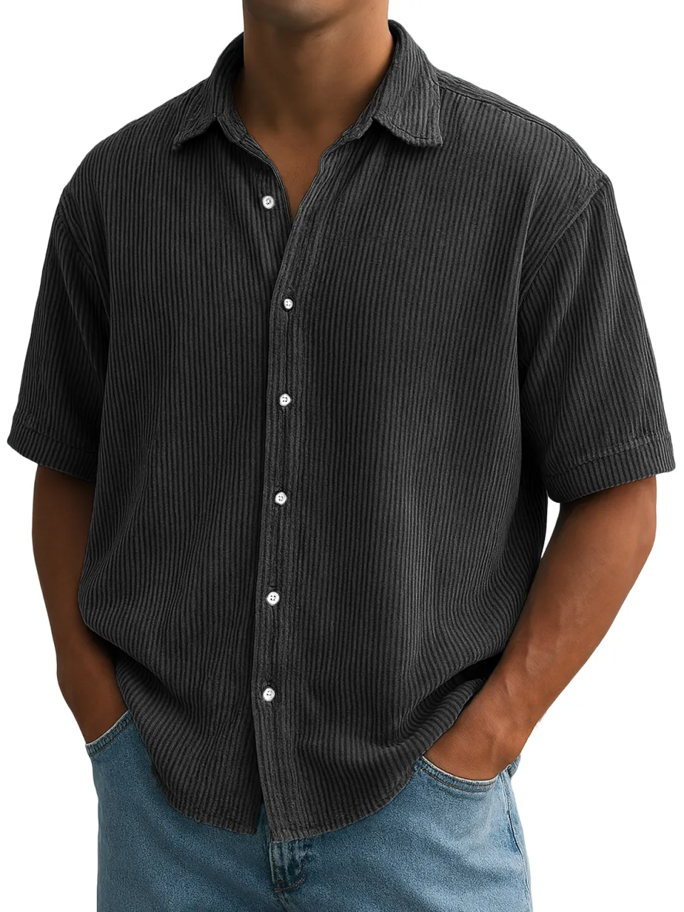Corduroy Short Sleeve Striped Shirt