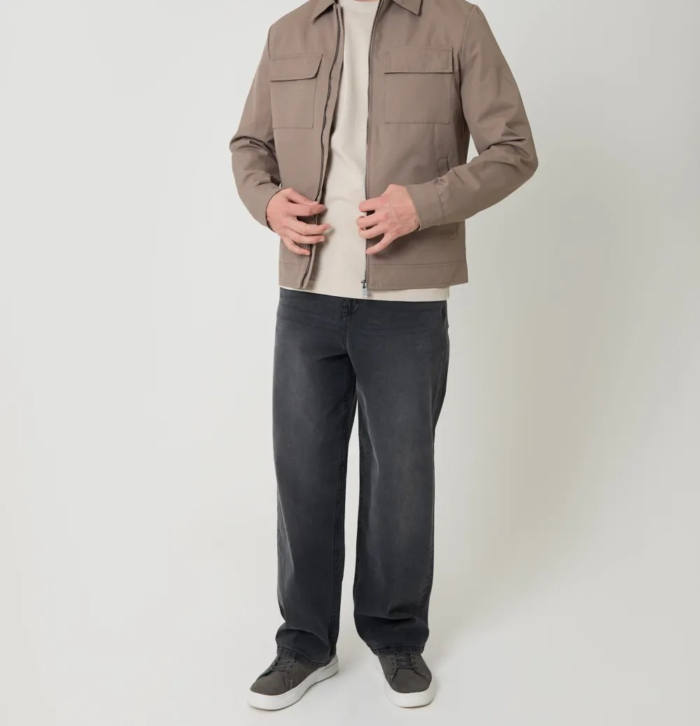 Men's Taupe Water-Resistant Lightweight Zip Jacket