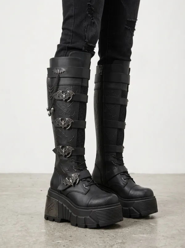 Classic Gothic Bat Thorn Chain Gothic Edit Women's Gothic Platform Boots
