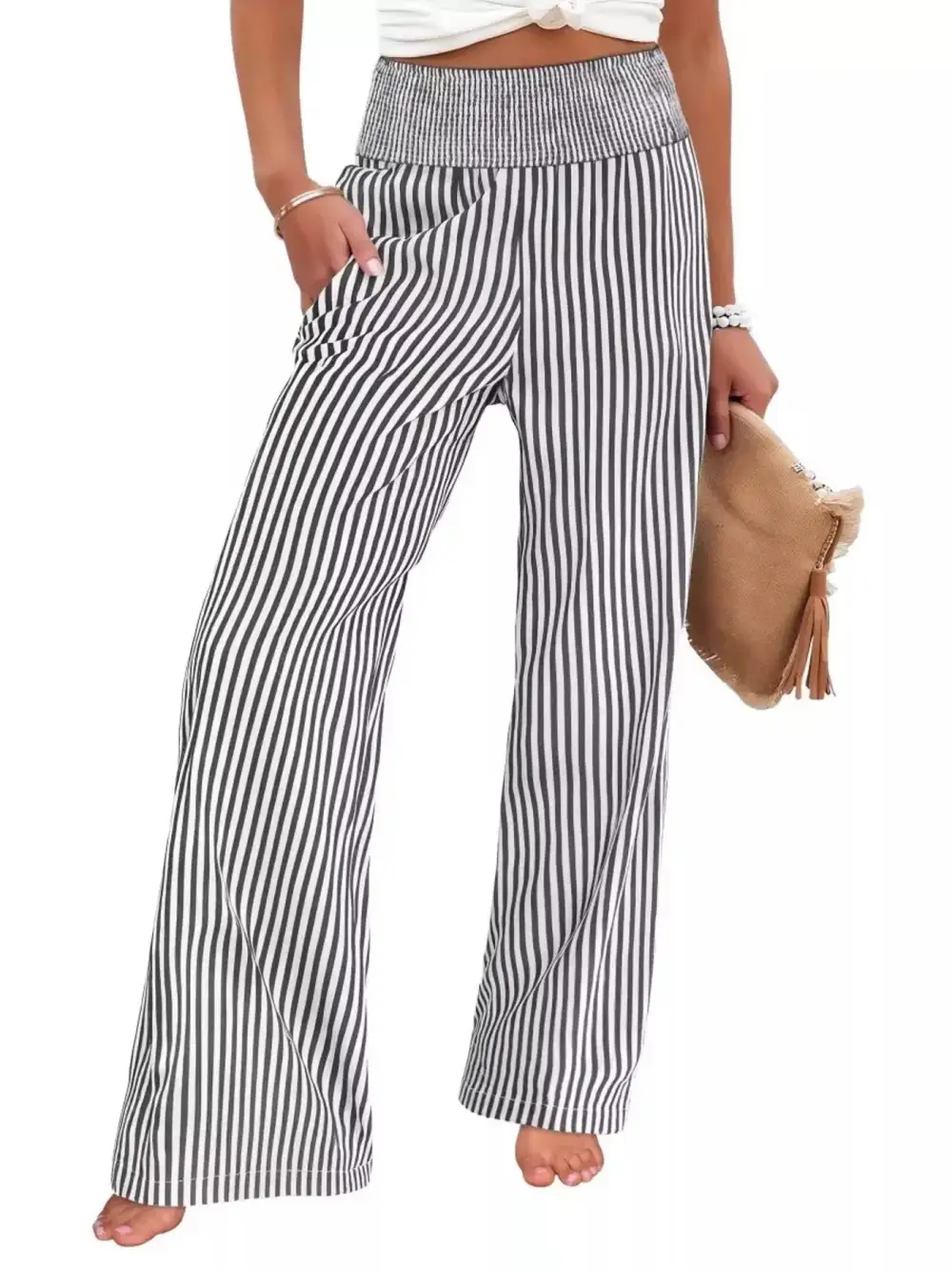 Refined Striped Wide Leg Pants