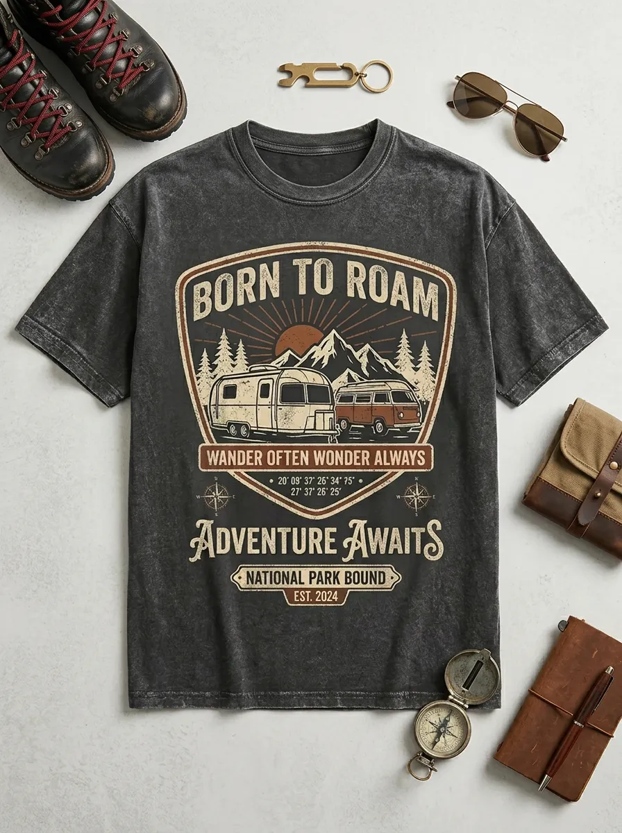 Unisex Camping Lover Mountain Van Printed T-shirt
