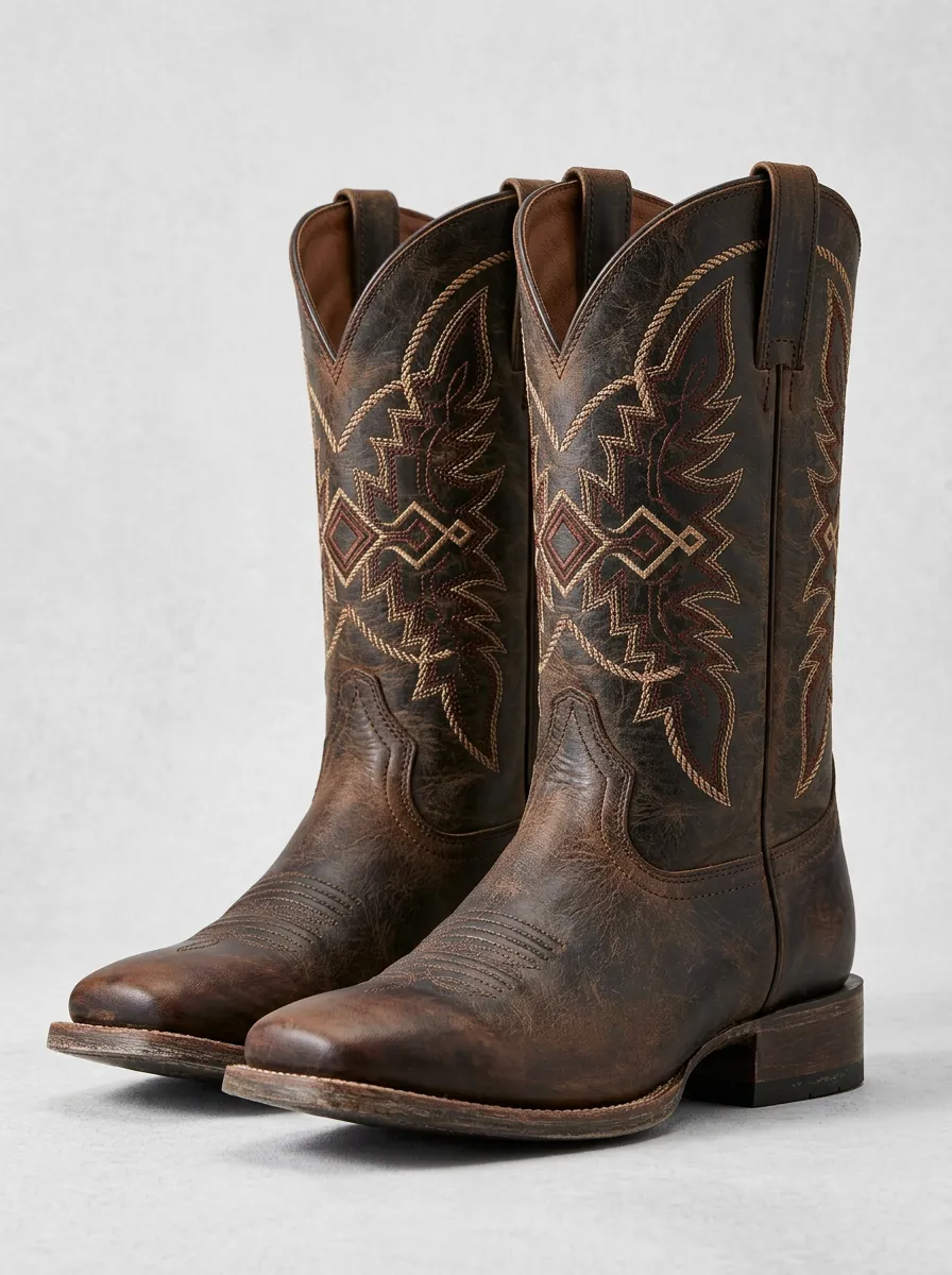 Traditional Embroidered Distressed Classic-Look Western Boots