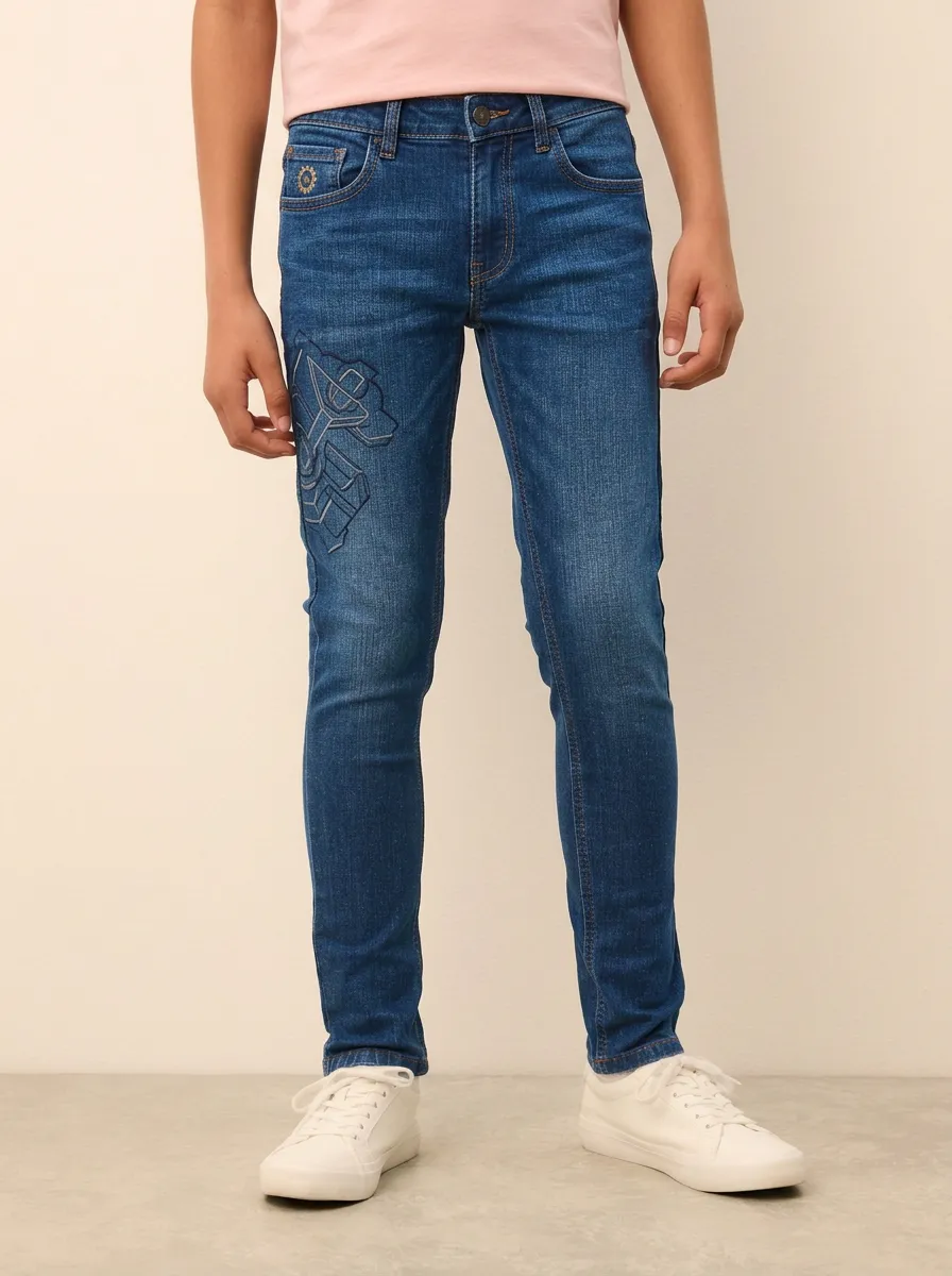 Men's Robot Graphic Geometric Printed Stretch Jeans