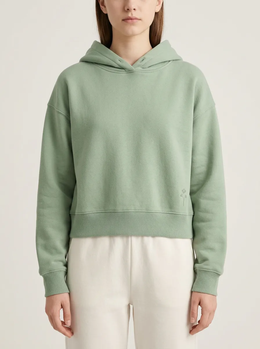 Women's Minimalist Floral Small Flower Printed Sage Green Hoodie