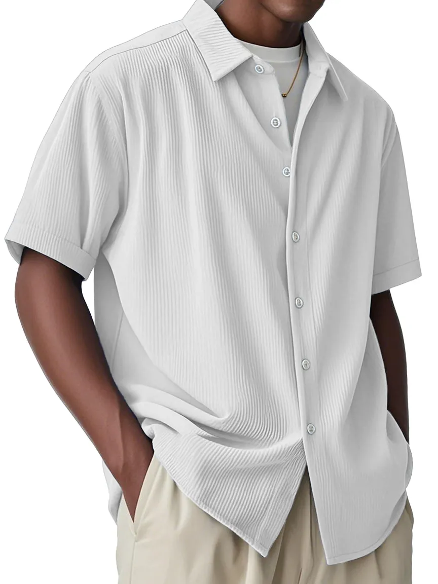 Short Sleeve Open Collar Striped Shirt