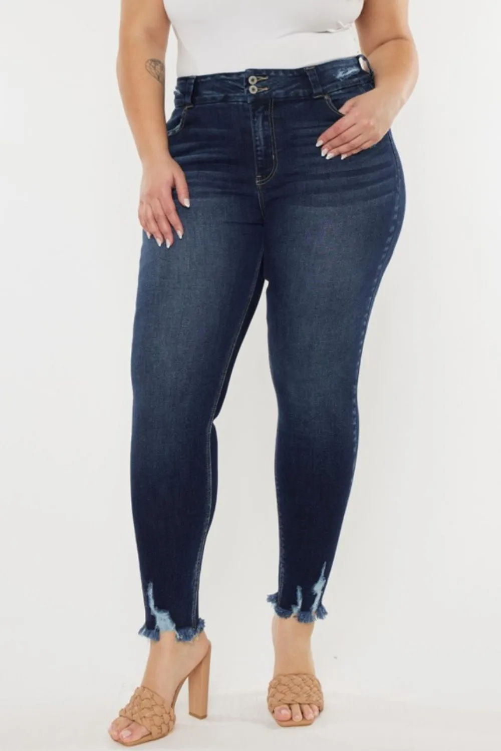 High Waist Raw Hem Jeans