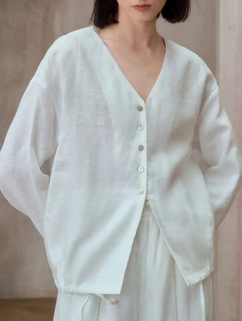 Pure Linen V Neck Relaxed Fit Top