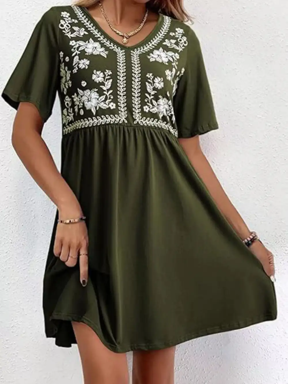 Floral V Neck Mini Dress