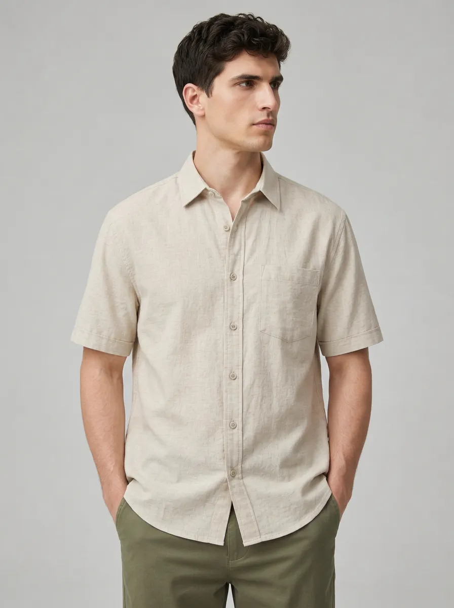 Men's Casual Summer Breathable Linen Blend Short Sleeve Shirt