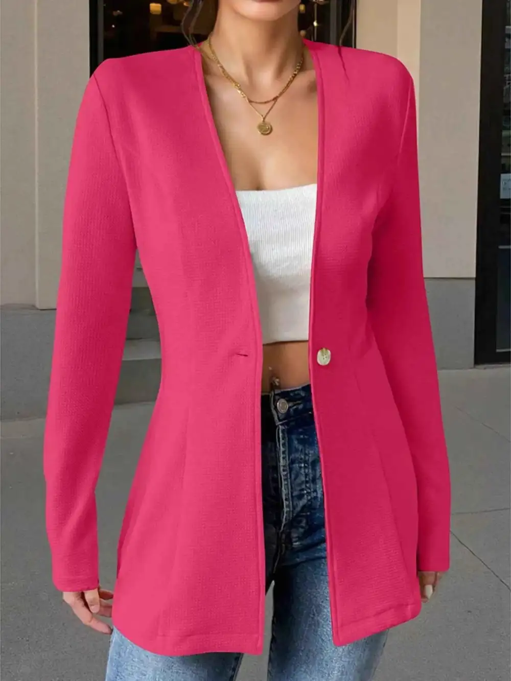 One Button Long Sleeve Blazer