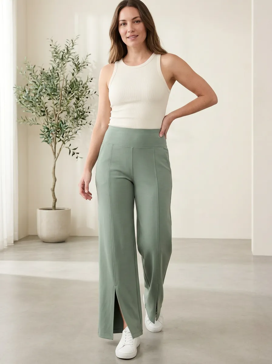 Women's Pocket Casual Active Wide Leg Slit Training Pants