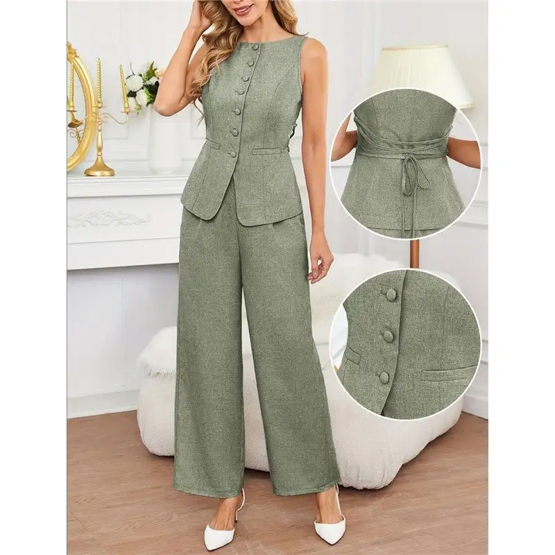 Cozy Sleeveless Top And Wide Leg Pants Set