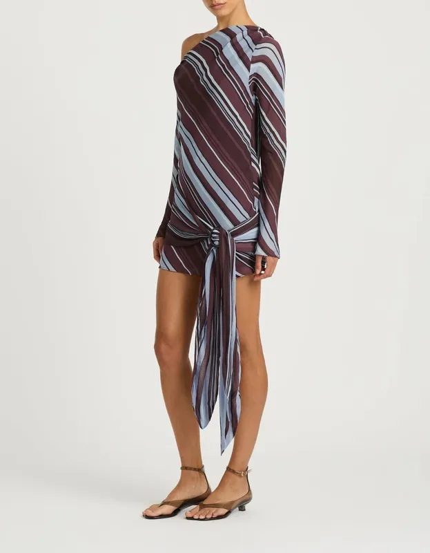 Midnight Stripe One-Shoulder Mini Dress