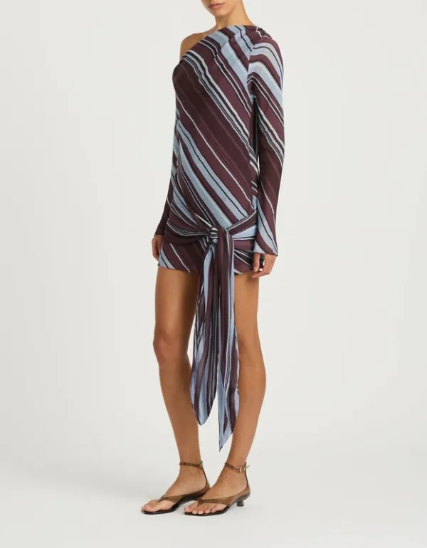 Midnight Stripe One-Shoulder Mini Dress