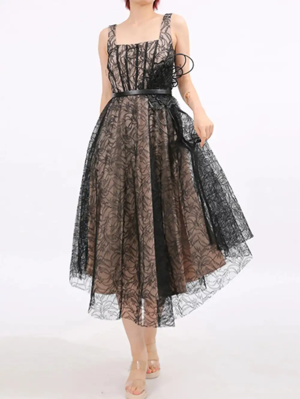 Lace Square Neck Midi Dress