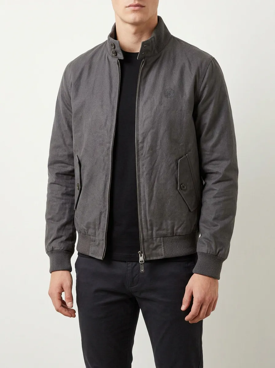 Men's Casual Minimalist Logo Embroidered Zip-Up Bomber Jacket