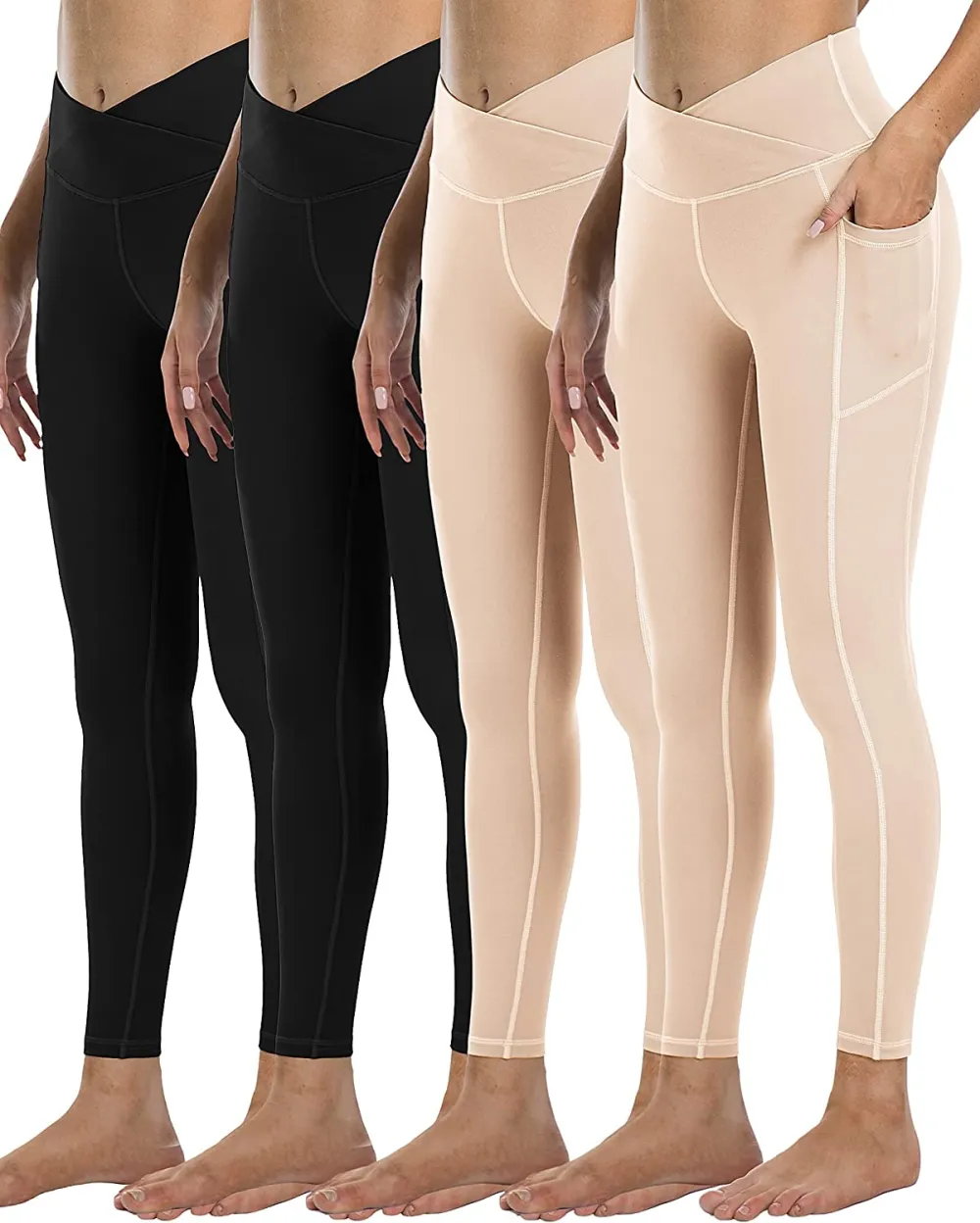 YOUNGCHARM 4 Pack Leggings with Pockets for Women,High Waist Tummy Control Workout Yoga Pants