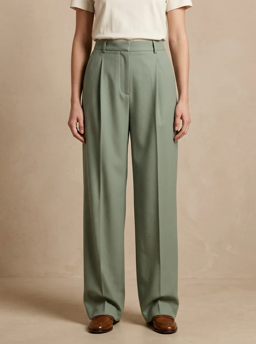Relaxed Pleated High Rise Wide Leg Trousers