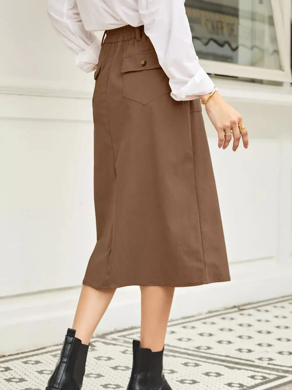 Front Slit Shift High Waist Midi Skirt