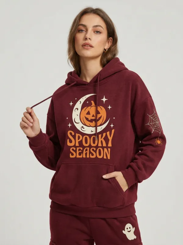 Women's Halloween Spooky Season Pumpkin Moon Ghost Printed Tracksuit