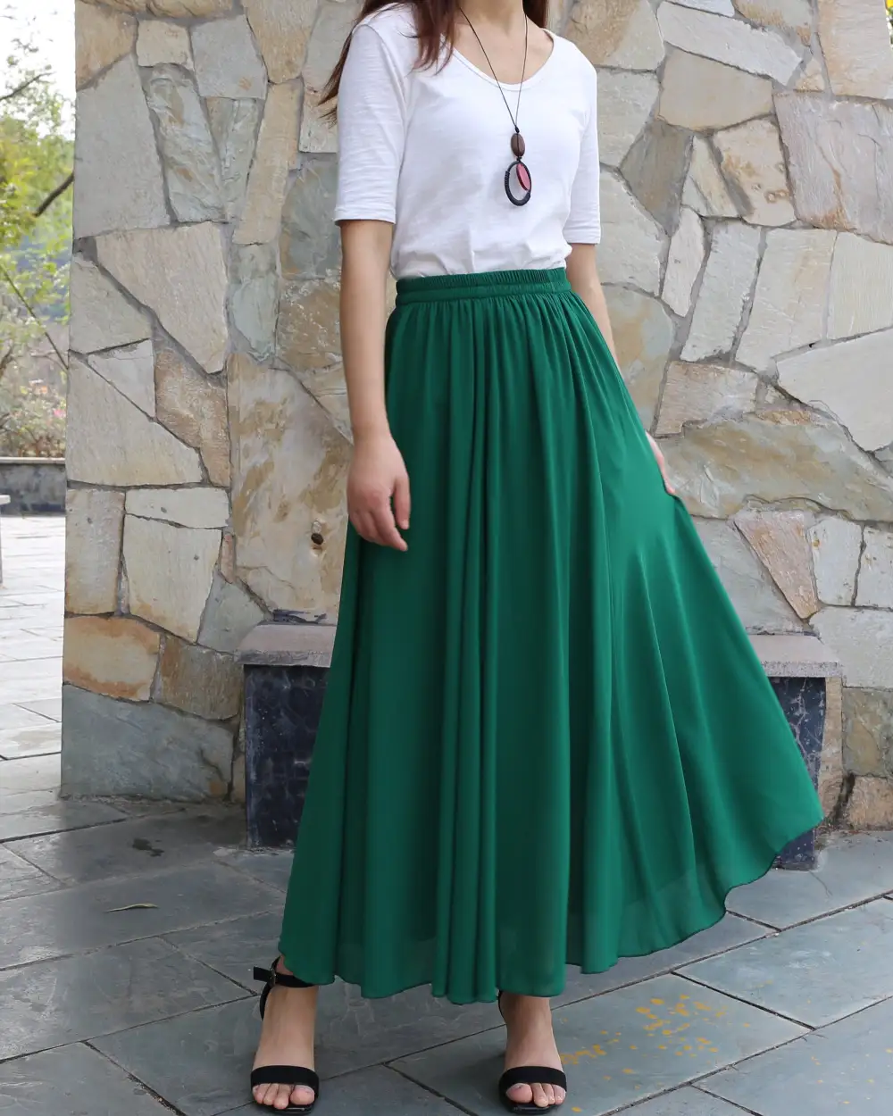 Relaxed Elastic Waist Chiffon A Line Maxi Skirt