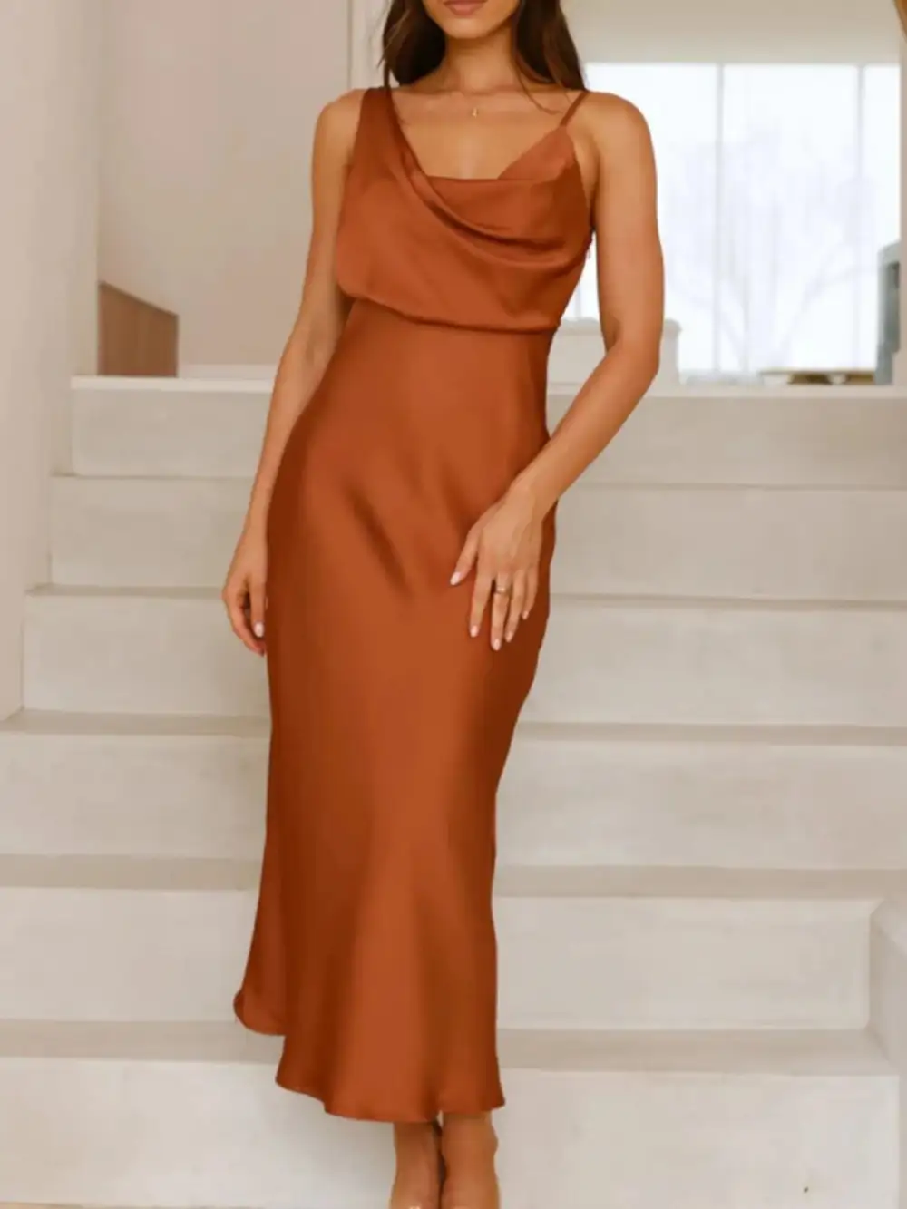 Balanced Detail Satin Midi Dress
