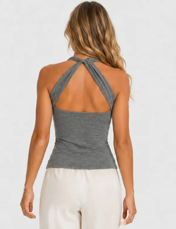 Chic Metal Stud Halter Neck Sleeveless Top