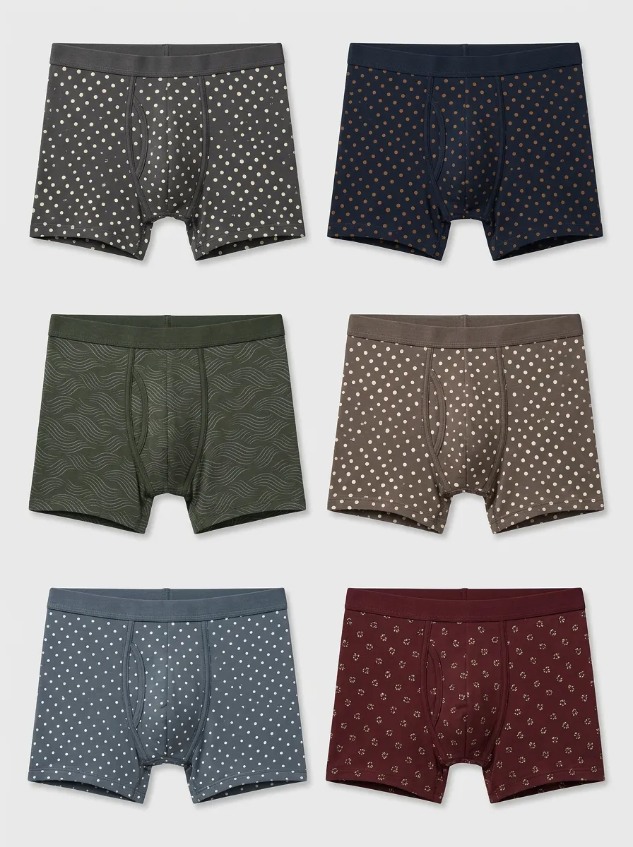 Men's Polka Dot and Wave Pattern Printed Boxer Briefs 6-Pack