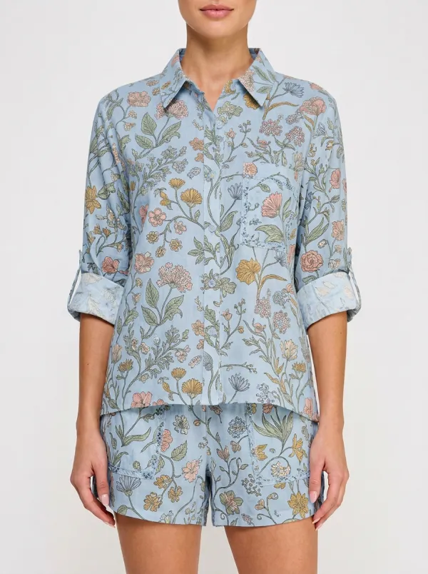 Women's Botanical Garden Floral Printed Button-up Shirt