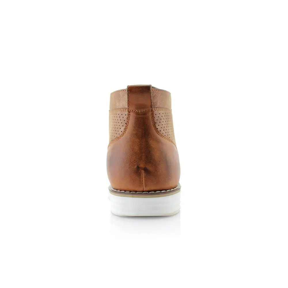 Faux-Leather Burnished Perforated Ankle Boots