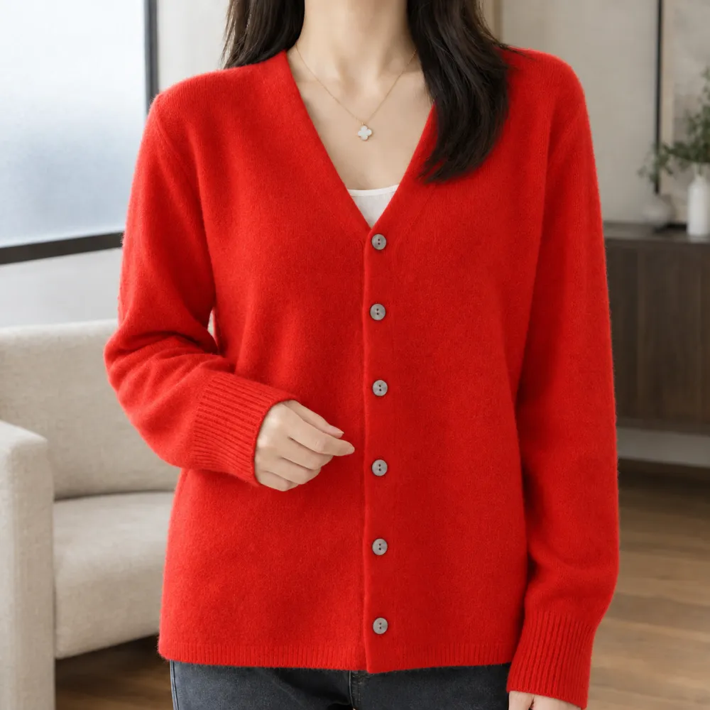 V-Neck Soft Knit Straight Fit Cardigan