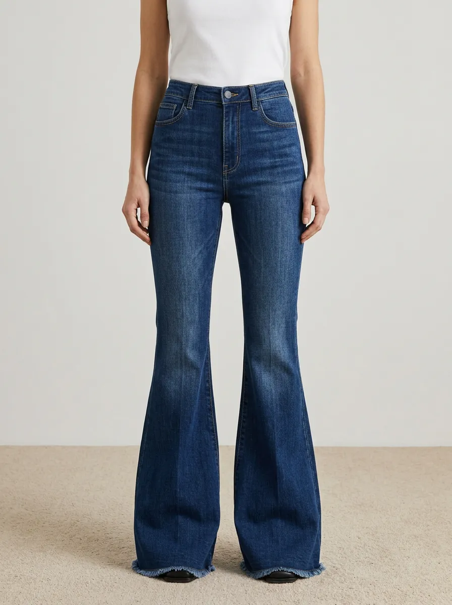 Raw Hem Contrast Stitch Faded Finish Flare Jeans