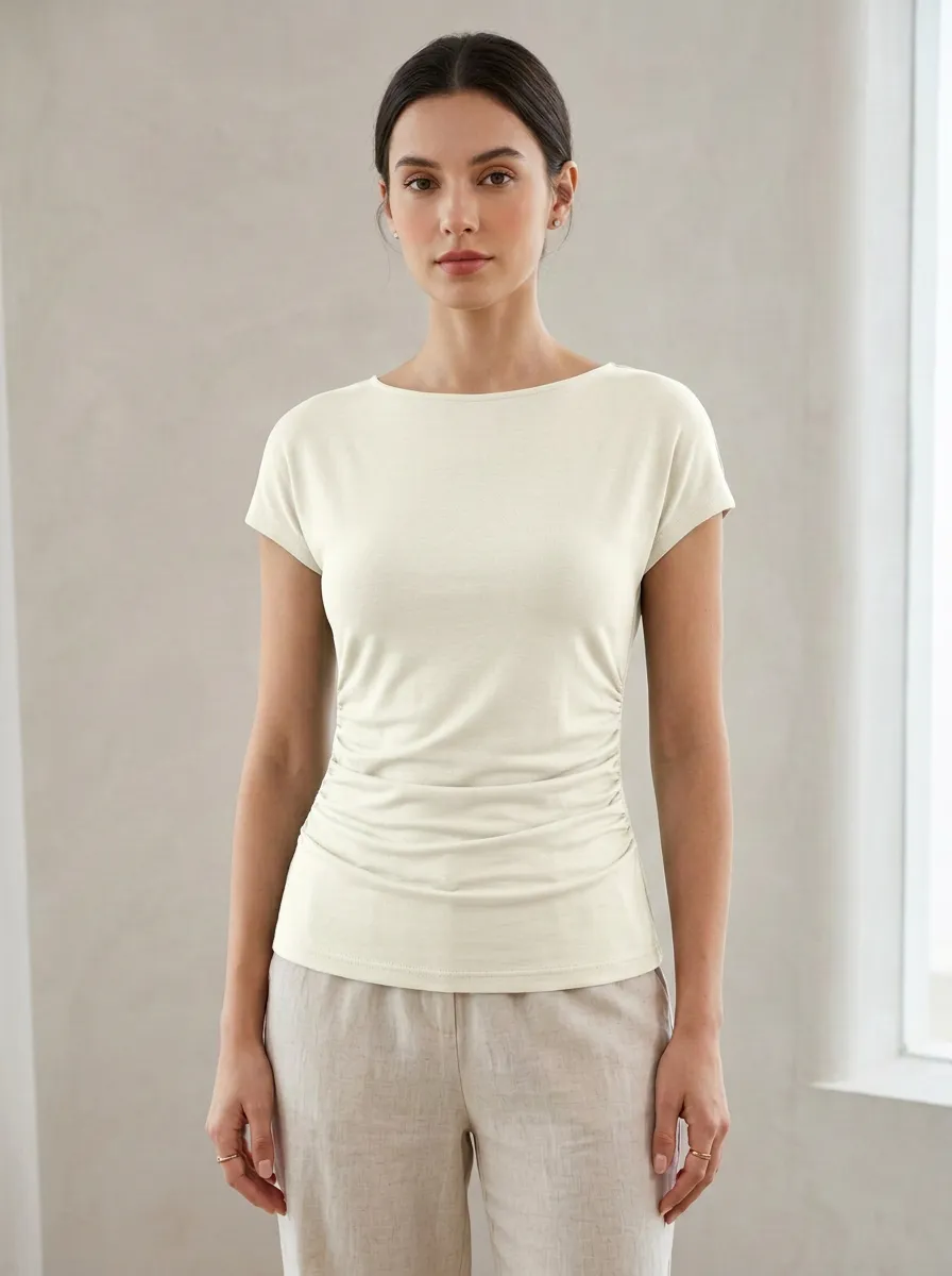 Casual Side-Ruched Ruched Fitted Fitted Top