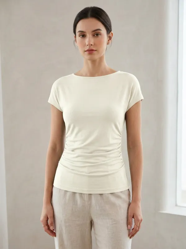 Casual Side-Ruched Ruched Fitted Fitted Top