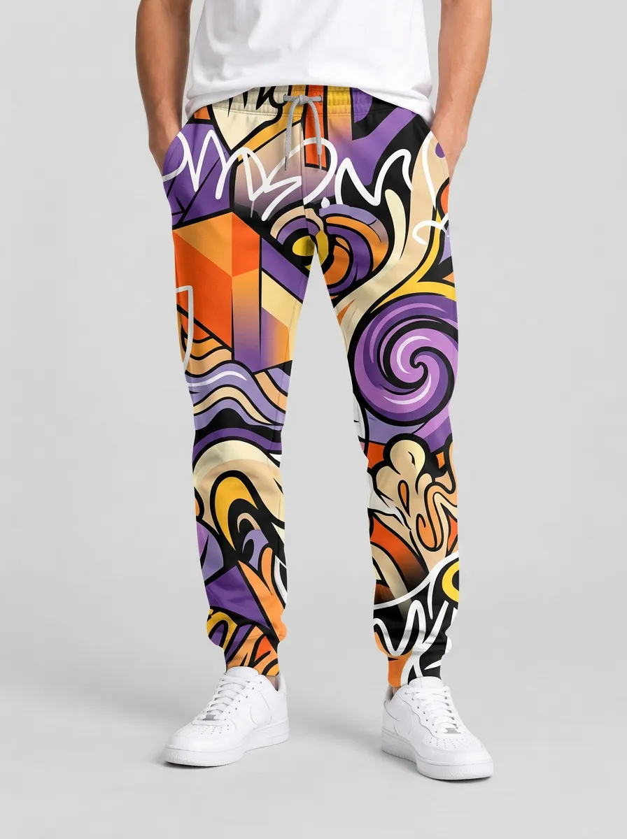 Men's Streetwear Joggers with Abstract Graffiti Artwork