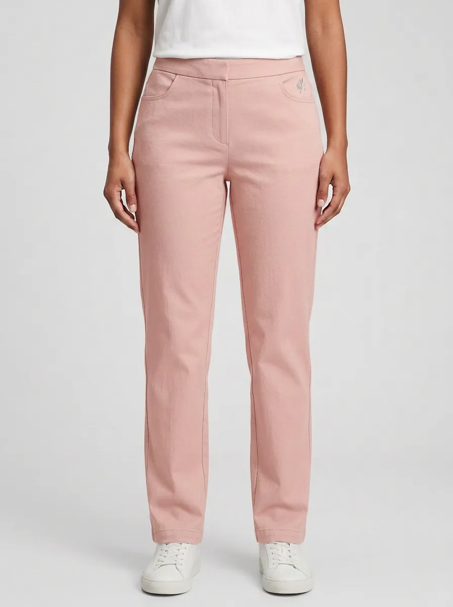 Women's Minimalist Leaf Logo Embroidered Mid-Rise Straight Pants