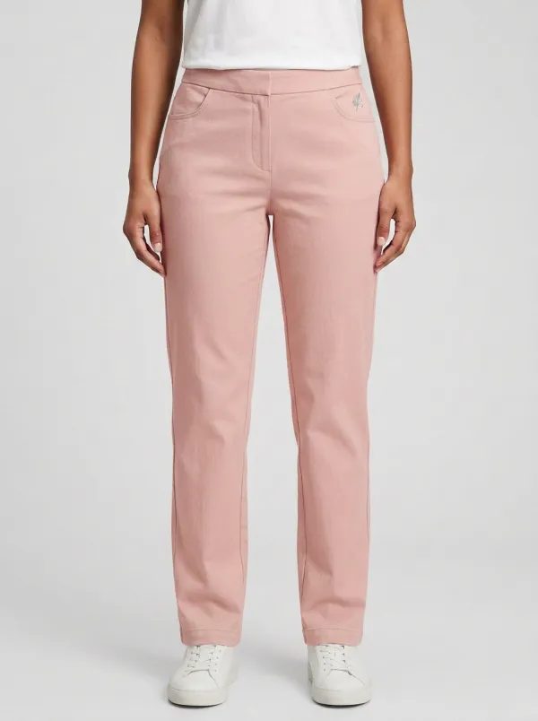 Women's Minimalist Leaf Logo Embroidered Mid-Rise Straight Pants