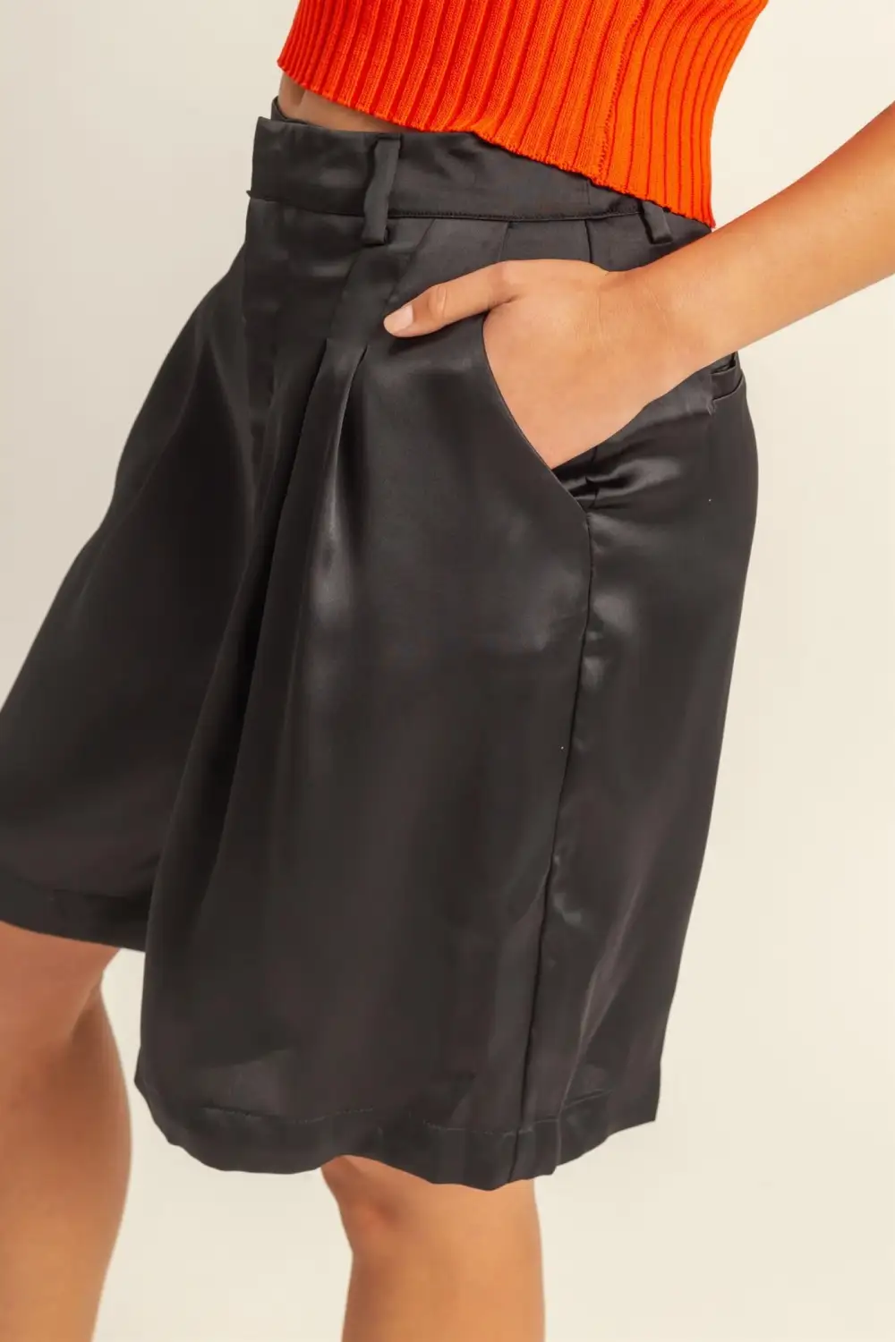 Pleated Satin Shorts