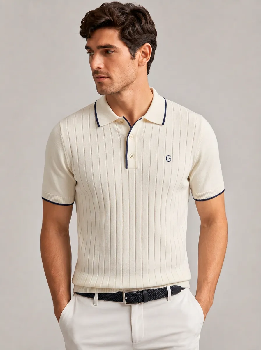 Men's Equestrian Lover G-Logo Ribbed Knit Polo Shirt