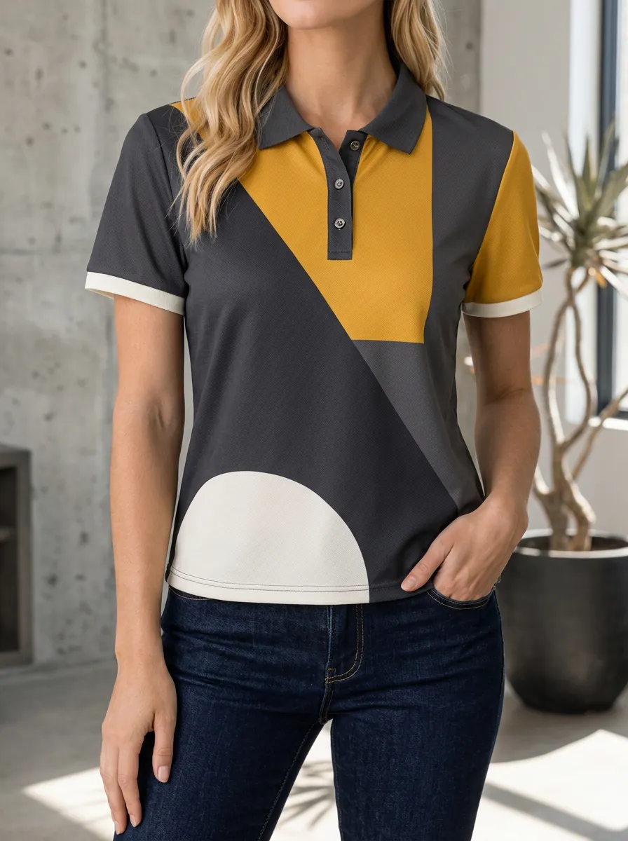 Women's Graphic Geometric Colorblock Abstract Polo Shirt