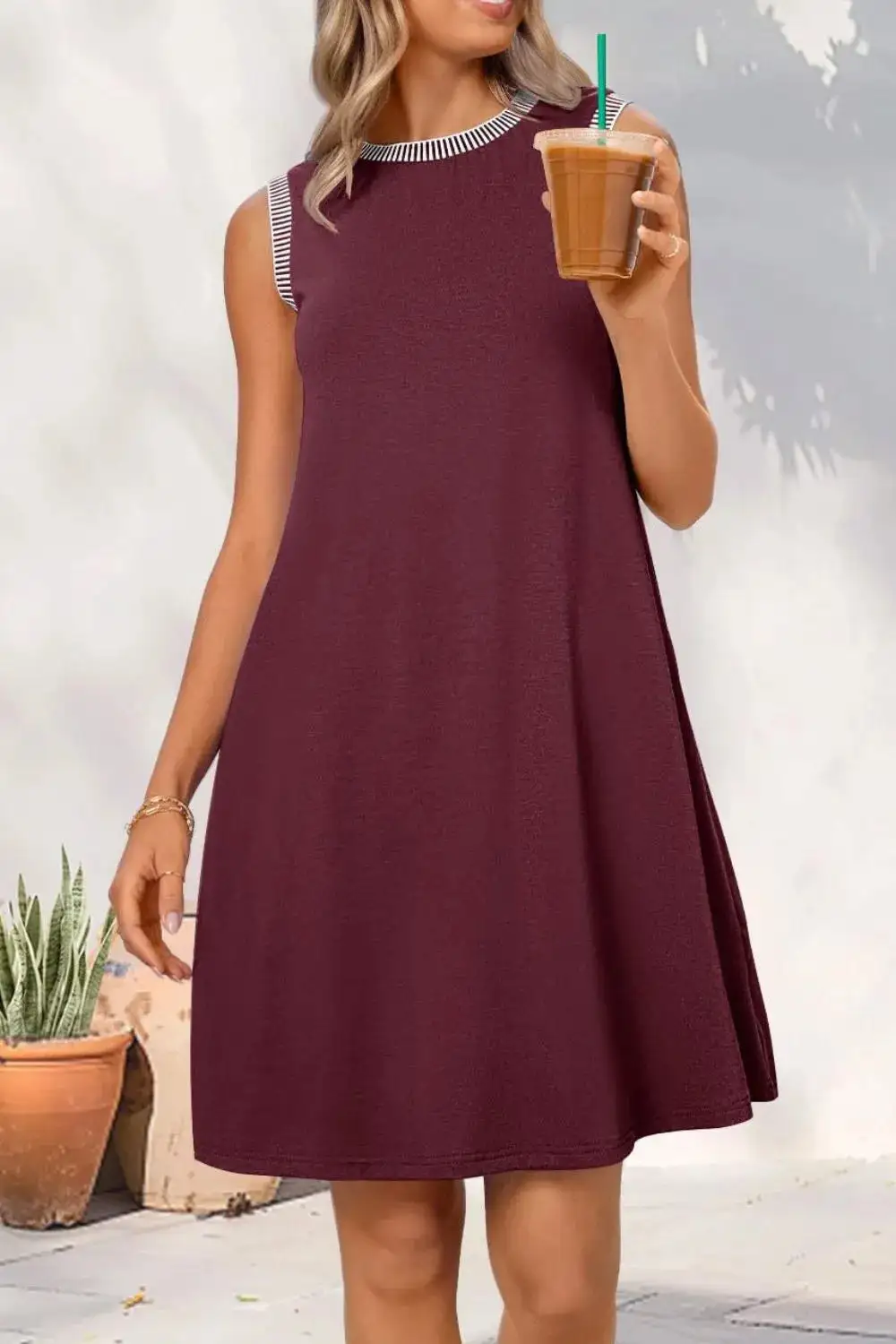 Crew Neck Sleeveless Mini Dress