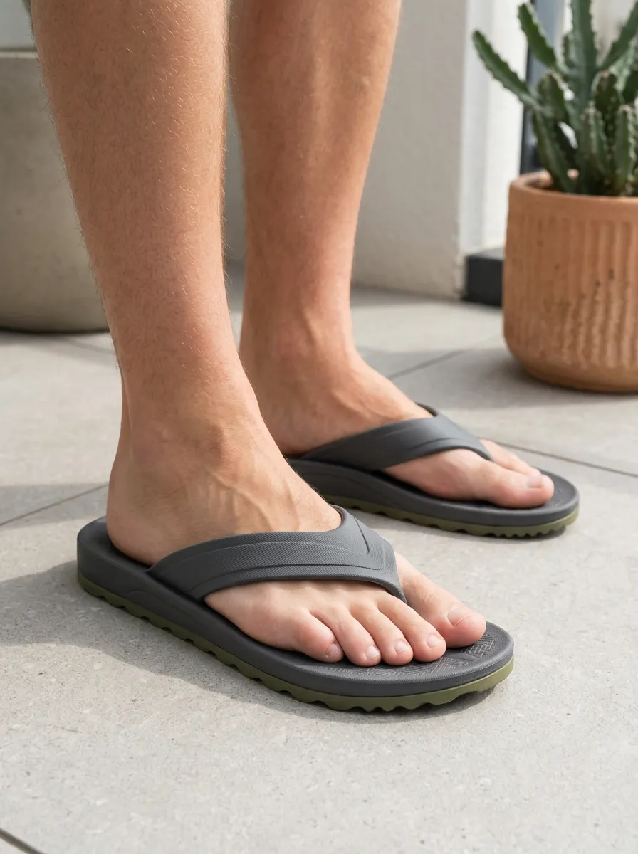 Men's Casual Summer Grey Olive Green Printed Flip Flops