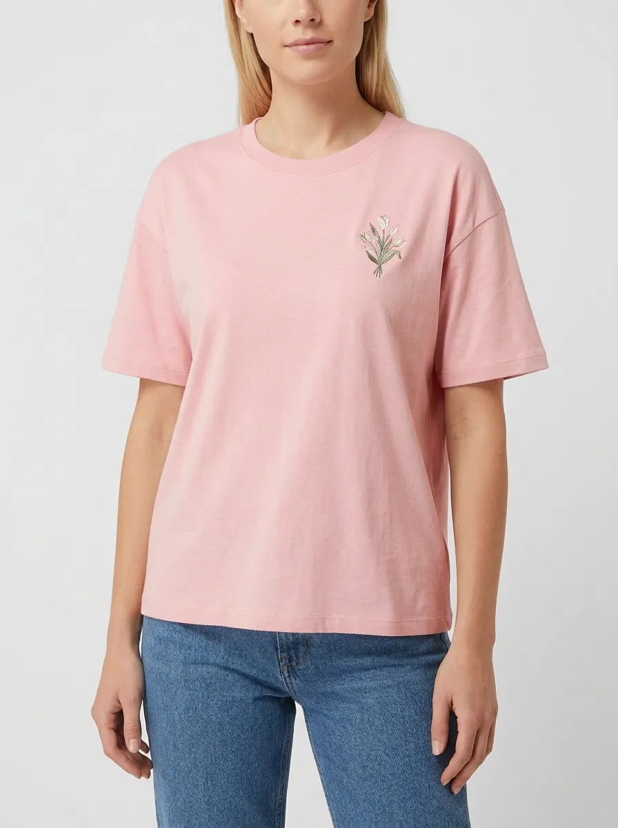 Women's Tulip Bouquet Embroidered Crewneck T-Shirt