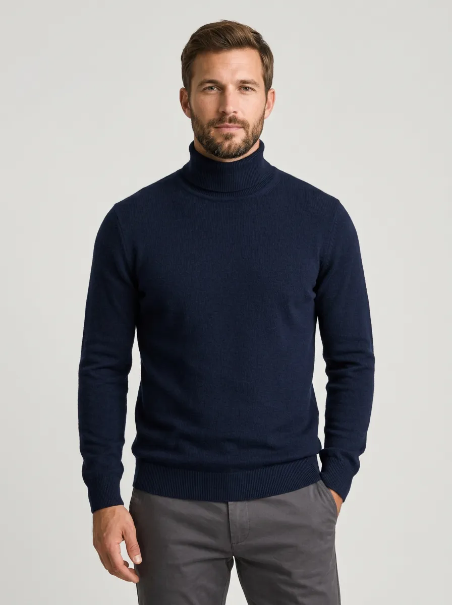 Men's Refined Minimal Ribbed Knit Turtleneck Sweater