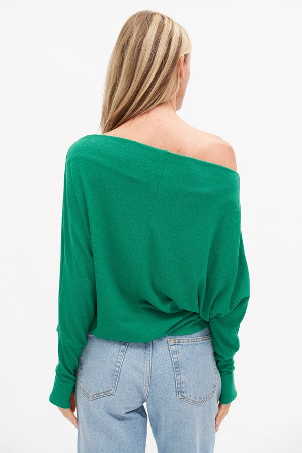Green Off-Shoulder Long Sleeve Top