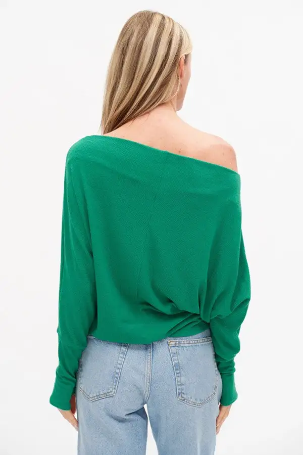 Green Off-Shoulder Long Sleeve Top