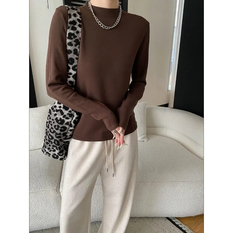 Semi High Neck Long Sleeve T-Shirt